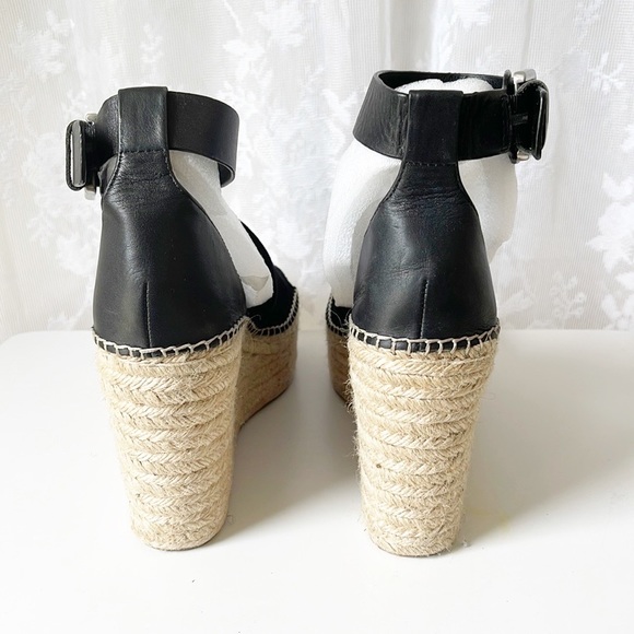 MARC FISHER Adalyn Black Leather/Suede Jute Wedge Platform Sandals 10 - Picture 8 of 13